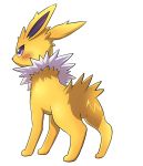  ambiguous_gender blush ecru eeveelution feral fur jolteon nintendo pok&eacute;mon pok&eacute;mon_(species) purple_eyes simple_background solo video_games white_background white_body white_fur yellow_body yellow_fur 