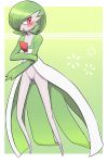  ambiguous_gender blush clothing dress ecru gardevoir green_hair hair hi_res humanoid nintendo not_furry open_mouth pok&eacute;mon pok&eacute;mon_(species) red_eyes solo standing video_games 