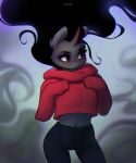  2019 anthro black_hair bottomwear clothed clothing crossgender equid female friendship_is_magic hair hi_res horn katputze king_sombra_(mlp) long_hair mammal midriff mtf_crossgender my_little_pony navel pants red_eyes solo sweater topwear unicorn 