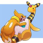  &lt;3 &lt;3_eyes ambiguous_gender ampharos blush buizel duo ecru fur nintendo open_mouth orange_body orange_fur pok&eacute;mon pok&eacute;mon_(species) simple_background suggestive tongue tongue_out video_games yellow_body yellow_fur 