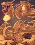  2019 abdominal_bulge belly bodily_fluids dragon feral godzilla_(series) hi_res horn human hydra internal king_ghidorah licking male male_pred male_prey mammal neck_bulge nuzzling saliva scalie sharp_teeth size_difference slit_pupils smile swallowing teeth text toho tongue tongue_out vore yellow_eyes yui-hii 
