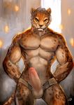  2019 abs alternate_version_at_source amber_eyes anthro balls biped cheetahpaws clothing countershading digital_media_(artwork) erection felid front_view fur hi_res humanoid_penis king_(tekken) leopard looking_at_viewer male mammal mostly_nude muscular muscular_male nipples pantherine pecs penis sex simple_background solo spots spotted_body spotted_fur standing tekken uncut underwear vein video_games whiskers 
