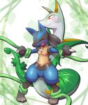  ambiguous_gender anthro bdsm blush bondage bound canid canine duo ecru eyes_closed female feral lucario mammal nintendo open_mouth orange_eyes pok&eacute;mon pok&eacute;mon_(species) serperior smile suggestive video_games 