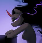  2019 anthro black_hair breasts crossgender equid eye_mist eyelashes female friendship_is_magic hair hi_res horn katputze king_sombra_(mlp) long_hair mammal mtf_crossgender my_little_pony nipples red_eyes smile solo unicorn 