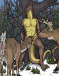  anthro antlers bestiality capreoline cervid female feral group horn licking looking_pleasured male male/female male/male mammal musorok nipples open_mouth oral outside penile penis penis_lick pussy sex snow teeth tongue tongue_out white-tailed_deer 