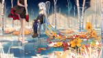  2girls blue_eyes doll dress flowers forest ji_dao_ji long_hair original reflection tree water white_hair 