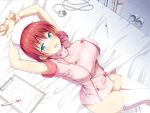  aqua_eyes bed blush breasts emoi_do headdress nurse original red_hair short_hair skintight thighhighs zettai_ryouiki 