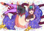  akirannu ass barefoot candy demon fang fate/grand_order fate_(series) horns japanese_clothes pointed_ears purple_eyes purple_hair short_hair shuten_douji_(fate) thighhighs 