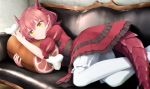  couch dress food hanako_(hataage!_kemono_michi) haribote_(tarao) hataage!_kemono_michi horns pantyhose pointed_ears short_hair tail yellow_eyes 