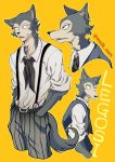  2019 anthro beastars canid canine canis clothed clothing fingers legosi_(beastars) male mammal msdk_max smile solo wolf 