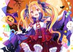  animal bat blonde_hair candy cape elbow_gloves fang gloves halloween horns lolita_fashion long_hair original pointed_ears red_eyes shati twintails 