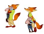  2016 3_toes anthro barefoot canid canine claws dipstick_tail disney duo edit eyes_closed female fox fur green_eyes hug inner_ear_fluff judy_hopps lagomorph leporid lifting male mammal multicolored_tail multiple_positions nick_wilde oibib open_mouth open_smile rabbit simple_background smile surprise toe_claws toes tuft white_background zootopia 