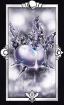  black_border border cloud cloudy_sky commentary crescent dripping english_commentary heart huge_weapon impaled limited_palette master_core no_humans quas-quas sky smash_ball solo star_(symbol) super_smash_bros. sword tarot tarot_(medium) weapon 