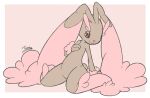 2017 :3 ambiguous_gender anthro black_sclera blep border brown_body brown_fur full-length_portrait fur generation_4_pokemon hi_res lopunny nintendo pink_background pink_body pink_fur pinup pokemon pokemon_(species) portrait pose red_eyes shiny_pokemon simple_background smile solo temitess tongue tongue_out white_border