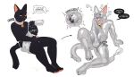 anthro before_and_after bell bell_collar black_body black_fur blush blush_lines bodysuit chastity_device clothing collar collar_only domestic_cat felid feline felis fur goo_transformation heartbeats hi_res male mammal masturbation multiple_poses nude null_bulge nullification orgasm_denial pose sitting sitting_on_ground skinsuit solo speech_bubble tight_clothing transformation white_bodysuit white_skinsuit