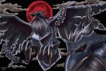  bird black_feathers black_sclera black_sky cloud colored_sclera corviknight feathers kimori_mfkayj moon night night_sky no_humans open_mouth pokemon pokemon_(creature) red_eyes red_moon sky 