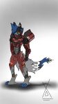 armor body_armor canid canine car fox hi_res humanoid hz_(hz_foxy) hz_foxy machine male mammal proton_car red_body robot robot_humanoid robotic simple_background solo solo_focus transformation vehicle