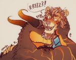 &lt;3 2021 2_horns anthro arm_spikes bite blue_clothing blue_shirt blue_topwear bodily_fluids brown_body brown_mane brown_scales clothing digital_media_(artwork) dragon drooling duo english_text eyes_closed felid flustered fur hand_on_head head_grab horn lion male male/male mammal mane neck_bite neck_ridge one_eye_closed onomatopoeia orion_(xeoniios) pantherine romantic romantic_couple ryzz_(xeoniios) saliva scales scalie sharp_teeth shirt shoulder_grab shoulder_spikes signature simple_background sound_effects speech_bubble spikes spikes_(anatomy) tan_body tan_fur tan_scales teeth text topwear white_background wide_eyed wingless_dragon xeoniios