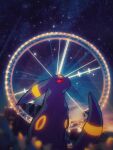  arc_draws building ferris_wheel highres looking_up no_humans pokemon pokemon_(creature) red_eyes sitting sky skyscraper star_(sky) starry_sky twilight umbreon 