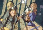  2girls blonde_hair blue_eyes bondage breasts cameltoe chain fire_emblem gorudazo green_eyes ingrid_brandol_galatea mercedes_von_martritz nipples no_bra open_shirt panties pantyhose ponytail rope skirt underwear 