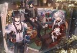  aqua_eyes bag black_hair black_jacket black_pants blade_(honkai:_star_rail) brown_jacket brown_pants clothing_cutout coffee coffee_cup cookie couch cup dan_heng_(honkai:_star_rail) dan_heng_(imbibitor_lunae)_(honkai:_star_rail) darkavey disposable_cup doll dragon_horns food gift highres holding holding_cup holding_doll holding_gift holding_stuffed_toy honkai:_star_rail honkai_(series) horns jacket jing_yuan lamp long_hair long_sleeves on_couch pants plate pointy_ears scarf scissors stuffed_animal stuffed_lion stuffed_toy sweater white_hair white_sweater yellow_eyes 