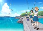  animal clouds fish glasses houkago_teibou_nisshi kneehighs long_hair ponytail scenic school_uniform short_hair skirt sky tagme_(artist) tagme_(character) water 