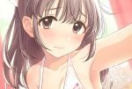  blush breasts brown_eyes brown_hair cleavage close long_hair original tsukana_(saba_mizore) waifu2x watermark 