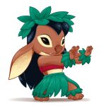 1:1 2023 4_fingers 4_toes alien alternate_species anthro biped black_hair brown_claws brown_eyes brown_nose claws clothed clothing dancing digital_drawing_(artwork) digital_media_(artwork) disney ears_down experiment_(lilo_and_stitch) feet female fingers grass_skirt hair hula leaf_anklet leaf_bracelet leaf_crown lilo_and_stitch lilo_pelekai lilo_pelekai_(experiment) long_hair midriff no_sclera open_mouth open_smile pivoted_ears red_clothing red_topwear red_tube_top shaded smile soft_shading solo toes topwear tube_top unknown_artist young young_anthro