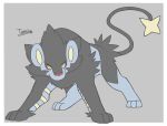 2017 ambiguous_gender blue_body blue_fur feral full-length_portrait fur generation_4_pokemon grey_background grey_body grey_fur hi_res luxray nintendo pokemon pokemon_(species) portrait quadruped red_nose simple_background solo temitess