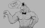 anthro bear black_and_white bow_tie clothed clothing digibeawr five_nights_at_freddy&#039;s freddy_(fnaf) hat headgear headwear hi_res male mammal monochrome muscular muscular_anthro muscular_male scottgames solo topless topless_anthro topless_male ursine