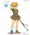 absurd_res accessory bangs blonde_hair blue_eyes bodily_fluids boots bottomwear bow_ribbon clothed clothing crossdressing dialogue diaper duo exposed_diaper fairy footwear genital_fluids girly hair hair_accessory hi_res holding_object holding_weapon humanoid humanoid_pointy_ears hylian infantilism link male navi nintendo ocarina_of_time one_eye_closed overall_dress ponytail red-moda rubbing_cheek scuff_marks shirt signature simple_background skirt stick t-shirt text the_legend_of_zelda topwear urine weapon wet_diaper wetting white_background