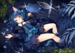  animal_ears blue_hair blush butterfly catgirl dress flowers goth-loli green_eyes hieihirai lolita_fashion long_hair original signed tail water 