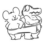 1:1 alligator alligatorid black_and_white briefs briefs_only buckteeth clothed clothing cricetid crocodilian duo hamster male male/male mammal monochrome navel nishi_oxnard reptile rodent scalie simple_background smile teeth topless underwear underwear_only whiskers white_background