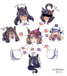  6+girls :&gt; ^_^ ahoge akikawa_yayoi_(umamusume) animal_ears animal_on_head bar_censor black_hair blue_bow blue_eyes blue_flower blue_ribbon blue_rose blunt_tresses blush_stickers boater_hat bow brown_hair cat cat_on_head censored closed_eyes commentary_request cross cross_earrings crown_ornament dark-skinned_female dark_skin domino_mask ear_bow ear_ornament earrings ears_through_headwear el_condor_pasa_(umamusume) eyelashes family_tree flower genderswap genderswap_(mtf) half_updo hand_fan hand_fan_writing hat hat_bow hat_ribbon holding holding_fan horse_ears horse_girl huge_ahoge jewelry jitome king_kamehameha_(umamusume) light_brown_hair long_bangs long_hair low-tied_long_hair mask multicolored_hair multiple_girls navel north_flight_(umamusume) on_head orange_hair original pink_hair pink_headwear red_eyes red_mask ribbon rose sakazaki_freddy shaded_face single_earring single_sidelock solid_circle_eyes split_ponytail streaked_hair sun_hat sunday_silence_(racehorse) symboli_kris_s_(umamusume) translation_request two-tone_hair umamusume very_long_hair white_headwear 