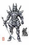  animal_ears armor character_name full_armor full_body garo:_the_one_who_inherits_steel garo_(series) hagane_(garo) highres holding holding_sword holding_weapon keita_amemiya_(keitaamemiya01) official_art simple_background standing sword tokusatsu weapon white_background 