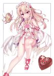  1girl absurdres bare_shoulders blonde_hair blush breasts cake chocolate_cake detached_sleeves dress fate/grand_order fate_(series) food hair_ornament heart heart_hands highres illyasviel_von_einzbern illyasviel_von_einzbern_(choco_angel) kebab_(blackdoll) long_hair looking_at_viewer magical_ruby red_eyes sidelocks small_breasts smile white_dress wings 