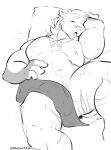 absurd_res anthro biceps eyes_closed felid fur hair hand_behind_head hi_res lying male mammal muscular muscular_male mutantail open_mouth pillow sketch sleeping solo striped_body striped_fur stripes thick_thighs triceps