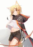  animal_ears arknights armor bandages gun_mayoko shirt_lift tail torn_clothes vermeil_(arknights) weapon 