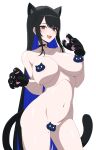  1girl absurdres animal_ears bare_legs bare_shoulders black_hair blue_hair breasts cat_ears cat_tail censored censored_nipples colored_inner_hair completely_nude covered_nipples daydarion hair_ornament highres hololive hololive_english jailbird_(nerissa_ravencroft) kemonomimi_mode large_breasts long_hair mole mole_on_thigh mole_under_eye multicolored_hair nerissa_ravencroft no_horns novelty_censor nude paw_pose red_eyes simple_background smile solo tail thighs two-tone_hair underwear very_long_hair virtual_youtuber white_background 