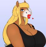 &lt;3 absurd_res almy anthro breasts clothed clothing ear_piercing equid equine female fiona_maray hair hi_res horse lipstick makeup mammal piercing red_lipstick simple_background solo