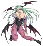  animal_print bat_print black_leotard breasts bridal_gauntlets clothing_cutout green_eyes grey_hair head_wings heart_cutout hoshinagi_2723 large_breasts leotard long_hair low_wings morrigan_aensland multiple_wings pantyhose print_pantyhose purple_pantyhose vampire_(game) wings 