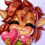 &lt;3 2024 :3 activision anthro arsbin blush brown_body brown_fur brown_hair bust_portrait elora eyebrows eyelashes eyes_closed faun_(spyro) female fur hair holding_heart mammal portrait short_hair smile solo spyro_the_dragon tan_body tan_fur