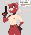 anthro bear breasts clothing colored cuddle_team_leader dialogue epic_games female footwear fortnite gun hi_res horseheaddeadmen human mammal mask ranged_weapon seductive sketch small_breasts solo thick_thighs tight_clothing torn_clothing weapon white_body