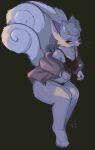 2024 absurd_res alolan_form alolan_vulpix anthro blush clothed clothing dated digital_media_(artwork) female fur hi_res light lighting looking_at_viewer nintendo pokemon pokemon_(species) regional_form_(pokemon) signature simple_background solo tohupo whiskers