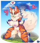 &lt;3 2024 absurd_res anthro arcanine areola ball ball_in_mouth big_breasts biped blue_eyes breasts female fluffy fluffy_tail generation_1_pokemon genitals heart_speech_bubble hi_res inner_ear_fluff kneeling kyobes lilly_(vulfox) nintendo nipples nude paw_pose pokeball pokemon pokemon_(species) pokemorph pose pussy ruff solo speech_bubble standard_pokeball tail tennis_ball tuft white_inner_ear_fluff year