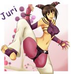  breasts capcom erect_nipples fighting_stance han_juri kicking momo_765 nipples rirakukan sideboob smile street_fighter toeless_socks tongue 