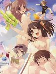  asahina_mikuru blush body_suit bodysuit breasts clothed_male_nude_female cmnf koizumi_itsuki kyon long_hair nagato_yuki nipples nude nude_filter photoshop short_hair suzumiya_haruhi suzumiya_haruhi_no_yuuutsu uncensored zenra 