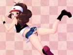  baseball_cap blue_eyes brown_hair censored hat koga_yoshihisa pokemon pokemon_(game) pokemon_bw ponytail pussy shorts solo touko_(pokemon) 