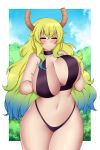  alina_pegova bikini breast_hold cleavage horns kobayashi-san_chi_no_maid_dragon quetzalcoatl_(kobayashi-san_chi_no_maid_dragon) swimsuits 