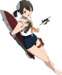  1girl black_eyes black_hair blue_one-piece_swimsuit full_body hair_ornament i-41_(kancolle) kantai_collection looking_at_viewer machinery official_art one-piece_swimsuit open_mouth ponytail sailor_collar school_swimsuit school_uniform serafuku shibafu_(glock23) shirt short_hair short_ponytail sleeveless smile solo swimsuit swimsuit_under_clothes transparent_background white_sailor_collar 
